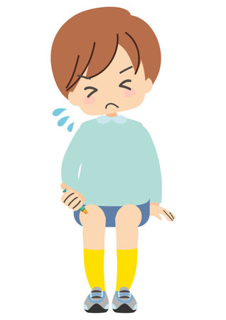 Illustration of a child hitting an epinephrine injectionのイラスト素材