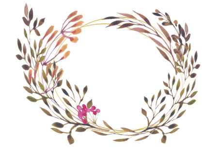 Botanical decorative frame of watercolor partsの写真素材