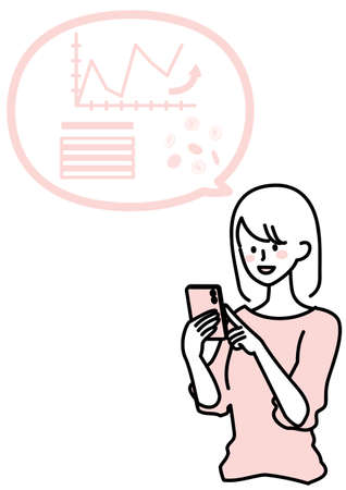 Illustration of a woman analyzing data on a smartphoneのイラスト素材