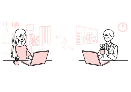 Image illustration of men and women doing remote workのイラスト素材