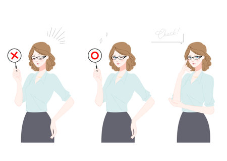 Illustration set of women with glasses to explainのイラスト素材
