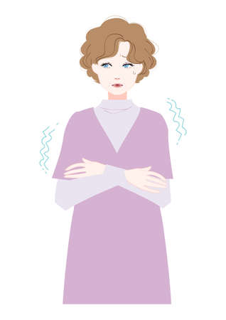 Illustration of a middle-aged woman with chillsのイラスト素材