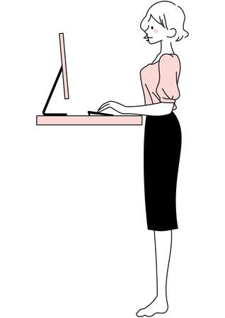 Illustration of a woman working at a standing deskのイラスト素材