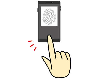 Unlock with fingerprint, smartphone illustrationのイラスト素材