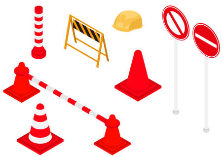 Construction site guidance icon set, isometric illustrationのイラスト素材