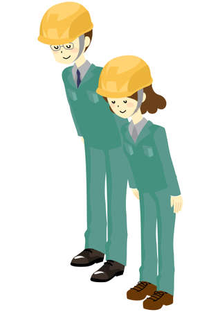 Male and female workers bowing, isometric illustration.のイラスト素材