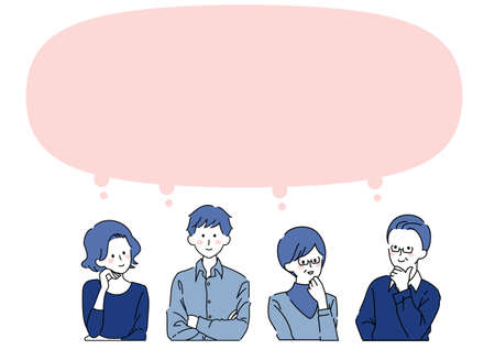 Illustration of ballooning and copy space with thinking peopleのイラスト素材