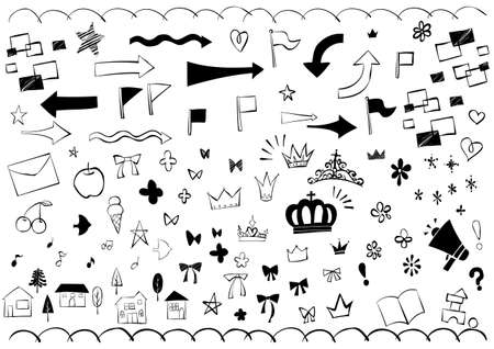 monochrome hand-drawn arrow illustration icon setのイラスト素材