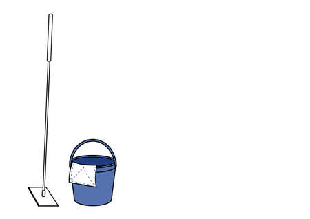 Illustration of a simple flooring wiper and bucket rag setのイラスト素材
