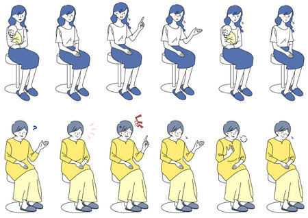 Clip art set of woman sitting on chairのイラスト素材