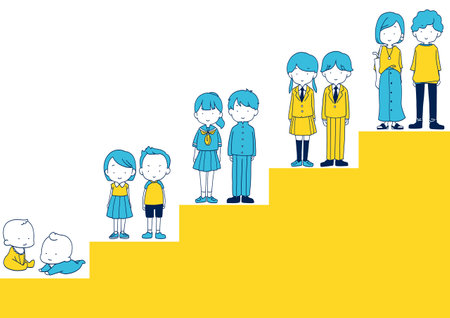 Illustration of a child growing in stagesのイラスト素材