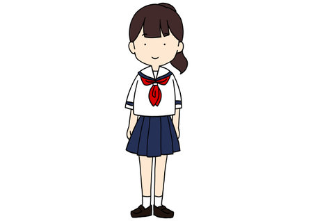Clip art of girl of junior high school standing straightのイラスト素材