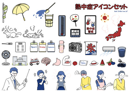 Heat stroke icon illustration setのイラスト素材