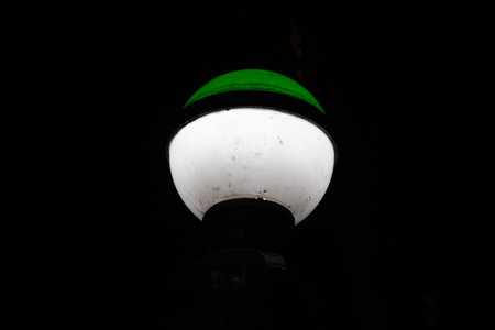 lamp on the street in the night, closeup of photoの写真素材