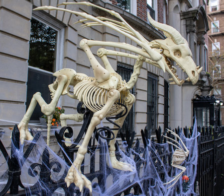 Sculpture of a skeleton in the streets of brooklyn.のeditorial素材