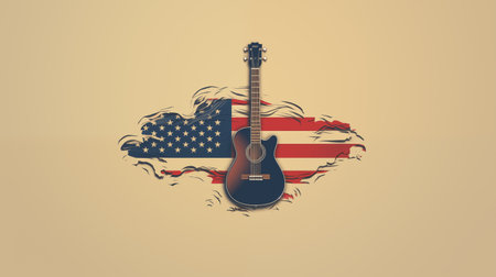 Guitar on the background of the American flag. Vector illustrationの素材