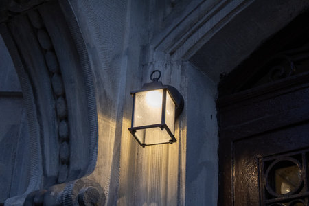 building lamp in the dark focused