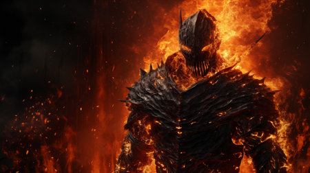 3d illustration of a monster with a fire in the background.の素材