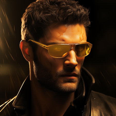 Portrait of a handsome brutal man in sunglasses. Men's beauty, fashion.の素材