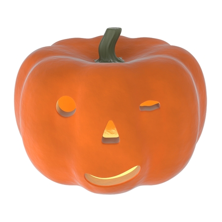 a 3D rendering of an orange pumpkin with a drunk look.の写真素材