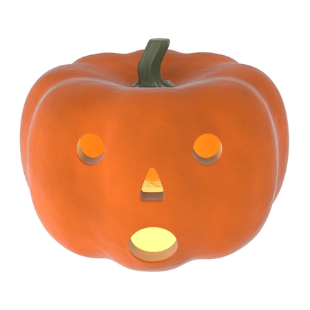 a 3D rendering of an orange pumpkin with a surprised look.の写真素材