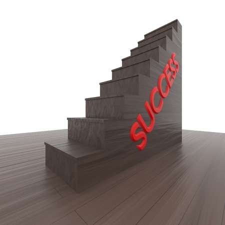 a 3D render of a set of wooden steps with the word success written on the side.の写真素材