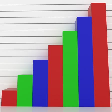 A 3D rendered graph with red, green and blue bars.の写真素材