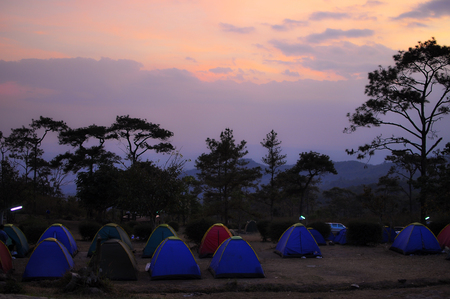 Sunset camping backgroundの写真素材