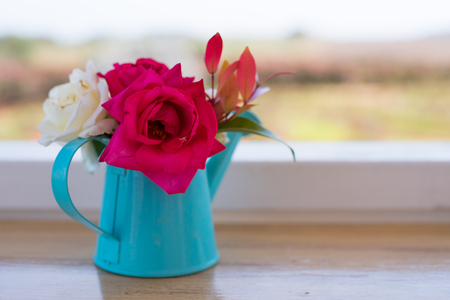 Roses flower in vaseの写真素材
