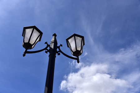 Street lamp horizontal on blue sky backgroundの写真素材