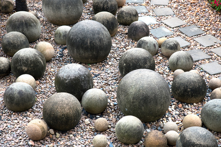 Sphere stones decorative in gardenの写真素材