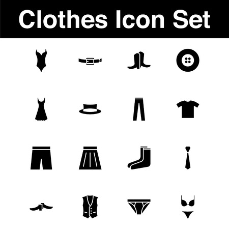 clothes Icon set with glyph style in black solid. vector illustrationのイラスト素材