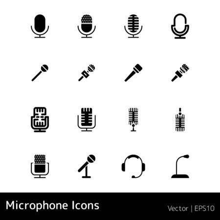 Microphone outline Icon set vector. Mic sign. Karaoke microphone icon. Broadcast mic signのイラスト素材