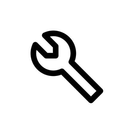 Outline wrench line icon in black. Repairs concept or illustration, tool sign symbol.のイラスト素材