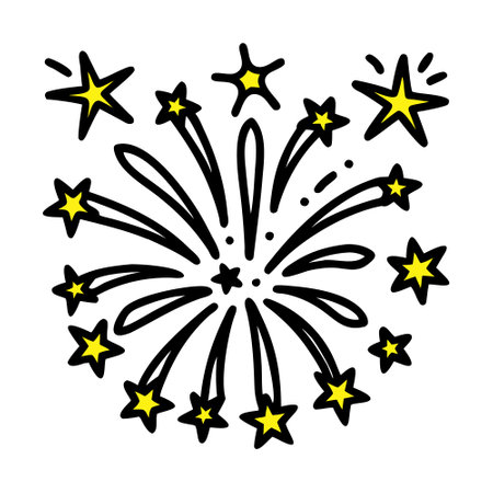 Fireworks doodle icon on white background. Vector illustration.のイラスト素材
