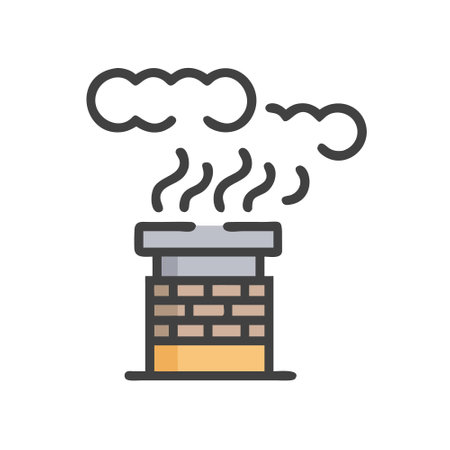 Black and gray icon of chimney with smoke, symbolizing winter warmth and relaxation.のイラスト素材