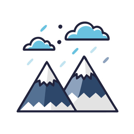 Icon of snow covered mountain peaks, ideal for winter and outdoor themes.のイラスト素材