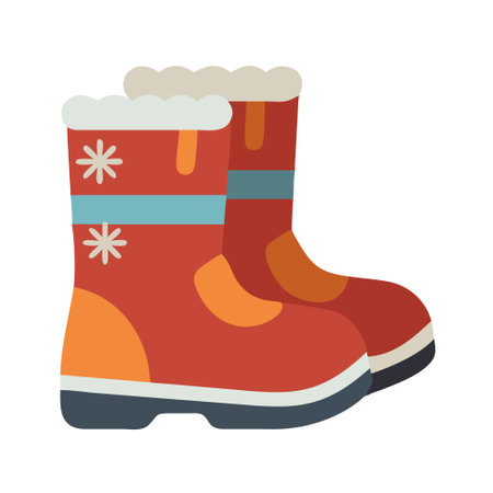 Icon of snow boots in red and blue, ideal for winter clothing themes.のイラスト素材