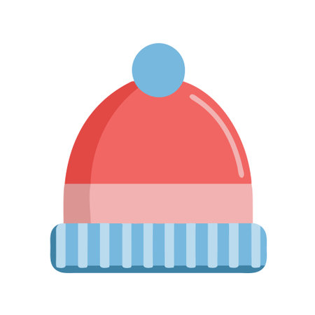 Red winter hat with blue pom-pom, perfect for winter clothing concepts.のイラスト素材
