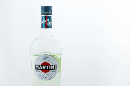Topolcany, Slovakia -  February 8, 2019:  Martini bottles isolated on white background. Martini & Rossi Distilleria Nazionale di Spirito di Vino, in Turin. Italian vermouth.のeditorial素材