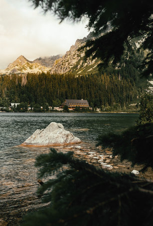 Photo of beautiful lake with crystal clear water situated in High Tatras - Slovakia. Vertical shot...