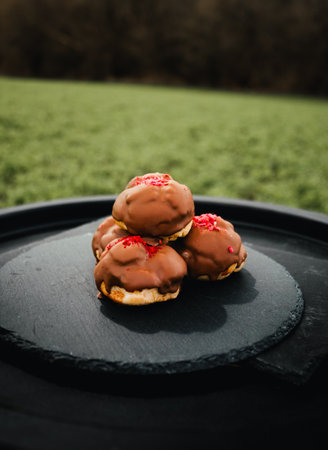 Photo of sweet dessert on dark background.の写真素材