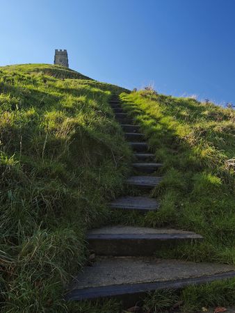 Steps to Glastonbury Tor located in Somerset Englandの写真素材
