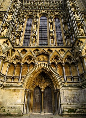 Front entrance to Wells cathedral in Somerset Englandの写真素材