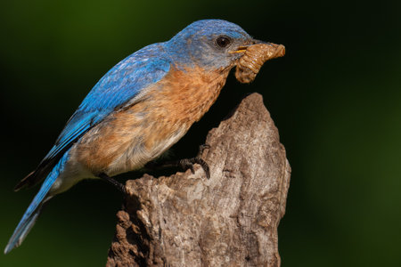 An eastern bluebird eating an insect.の写真素材
