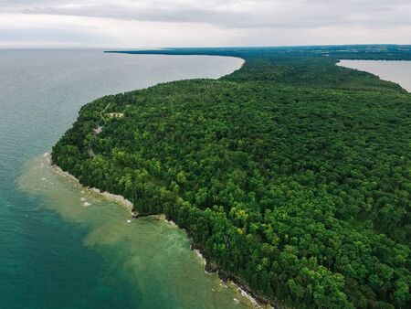 Aerial Drone Photography, Cave Point County Park Door County Wisconsin Lake Michigan