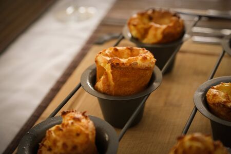 British Roast dinner - Yorkshire pudding baked popoverの写真素材