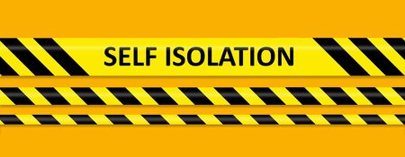 Self Isolation written on yellow warning tapeの写真素材