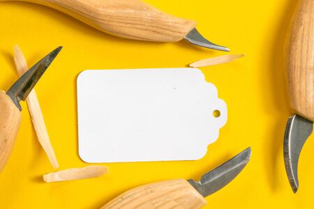 carving tools, knife and carving tools with tagの写真素材