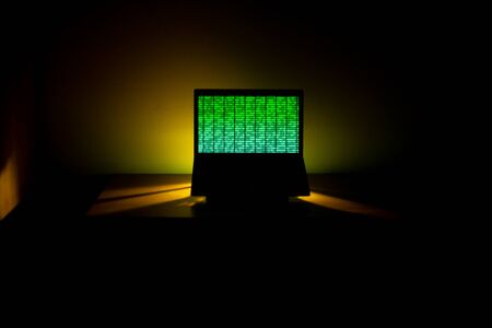 Computer Data Processing. Binary Code on the Screen. Green light. Version without hooded man.の写真素材